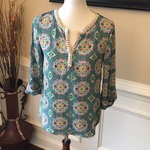 Peach Love California Roll Tab Crochet Trim Top S